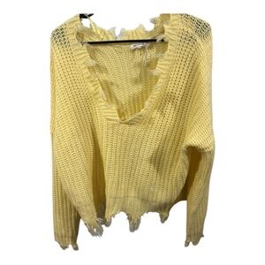 Miracle U.S.A Women’s Yellow Frayed Cropped Stretchy Cable knit Sweater Size S/M